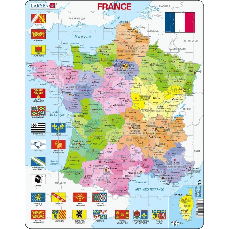 Puzzle jeu carte de France des départements et régions