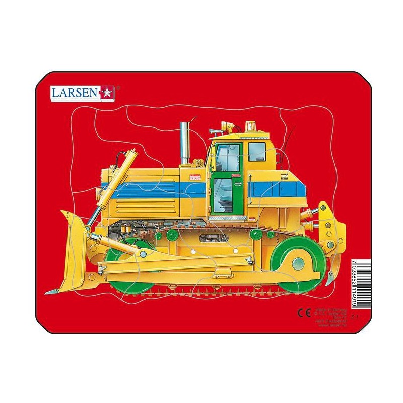 Puzzle d'un Bulldozer jaune sur fond rouge